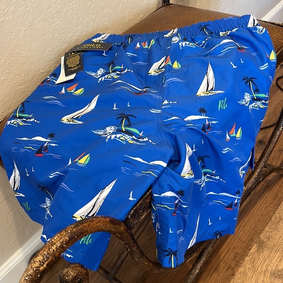 Brand New Ralph Lauren’s Polo Men’s Blue Nautical Swimwear with 3 pocket front! - Picture 2 of 9